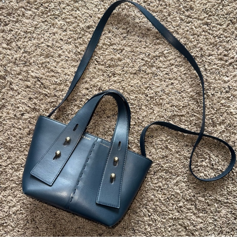 Frame Denim Les Second Mini Crossbody Bag Navy Blue w/ Removable Long Strap